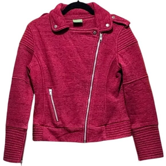 Womens Hoodies Biker style Moto Jacket Quilted trim‎ knit Red size Med - Picture 1 of 8